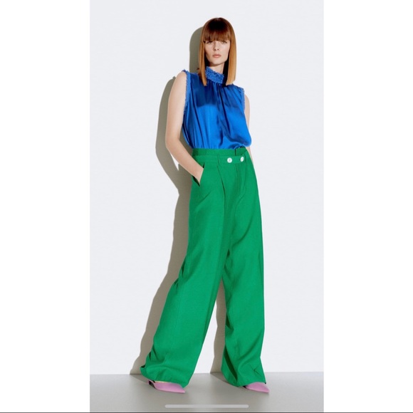 NWT Zara HIGH COLLAR BLUE SATIN EFFECT TOP - Picture 4 of 11